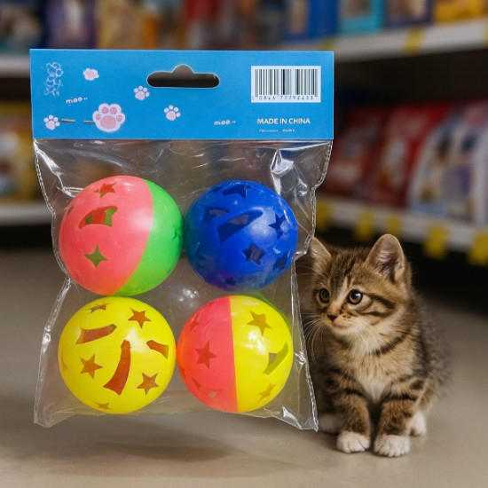 4 lü Çıngıraklı Top Kedi Oyuncağı