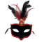 Kırmızı Tüylü Siyah Süet Kaplama Parti Maskesi
