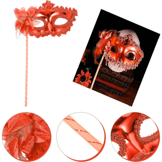 Kırmızı Işıltılı Tutmalı Fotoğraf Çekimi Maskesi