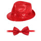 Kırmızı Payetli Şapka ve Papyon Seti – Parıltılı Yetişkin Kostüm Seti
