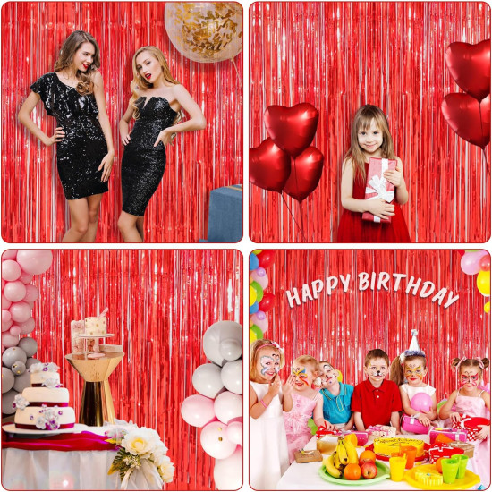 Kırmızı Metalize Parlak Saçaklı Perde