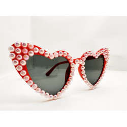 Kırmızı İncili Kalp Gelin Gözlüğü