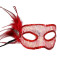 Kırmızı Yandan Tüylü Payetli Parti Maskesi