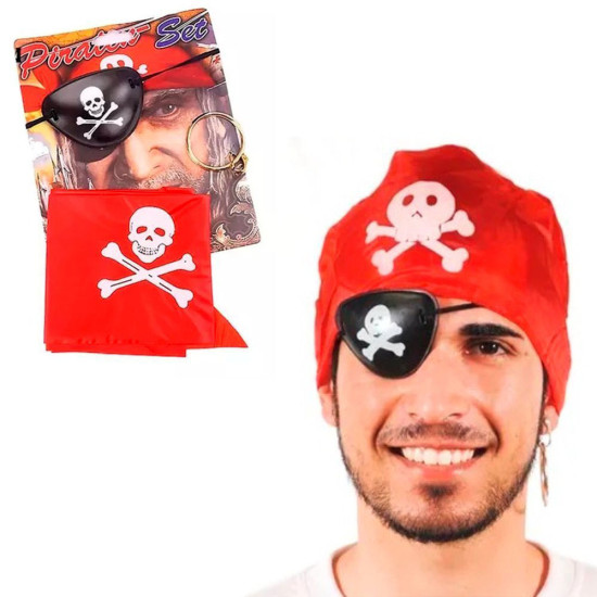 Korsan Bandana, Göz Maskesi ve Küpe 3 lü Kostüm Seti Korsan Bandana, Göz Maskesi ve Küpe 3 lü Kostüm Seti