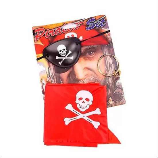 Korsan Bandana, Göz Maskesi ve Küpe 3 lü Kostüm Seti Korsan Bandana, Göz Maskesi ve Küpe 3 lü Kostüm Seti