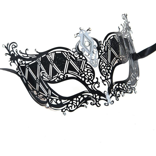 Kristal Gümüş Taşlı Siyah Lazer Kesim Metal Lüks Maske Kristal Gümüş Taşlı Siyah Lazer Kesim Metal Lüks Maske