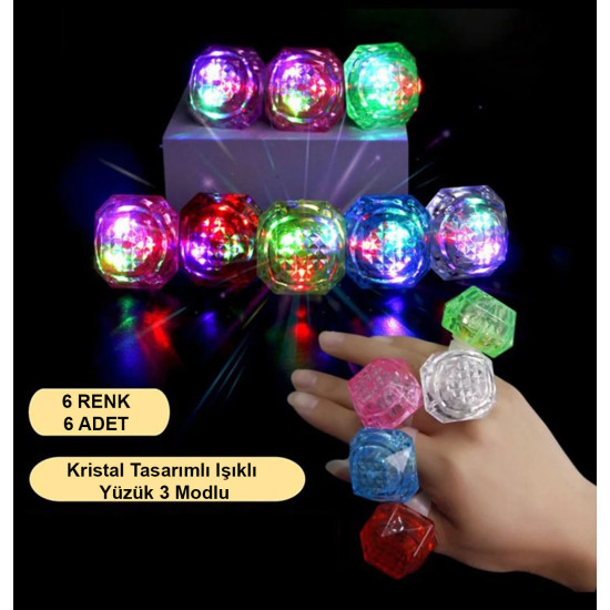 6 lı Kristal LED Parti Yüzük Seti
