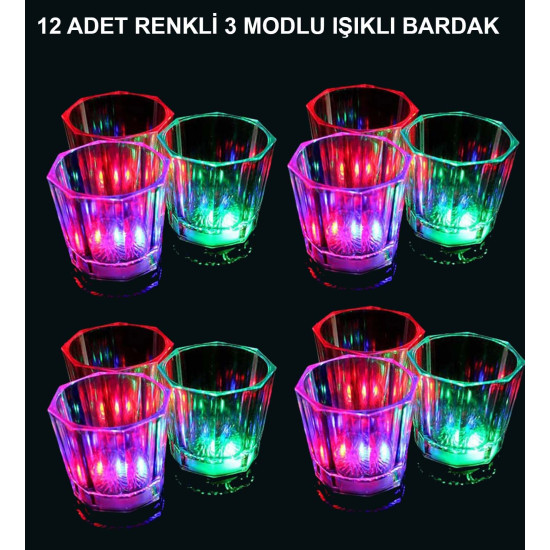 LED Işıklı Eğlence Bardak Seti 12 Adet