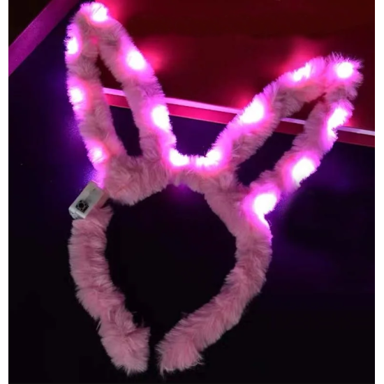 Led Işıklı Peluş Tavşan Kulak Taç Pembe