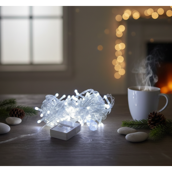 Damla Uçlu Beyaz Işık Şeffaf Kablo  10m 100 Led