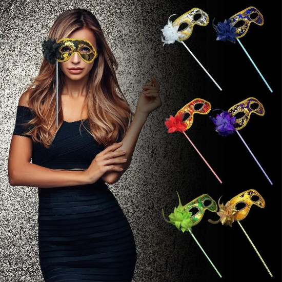 Lüks Taşlı Saplı Balo Maskesi Siyah Renk Lüks Taşlı Saplı Balo Maskesi Siyah Renk