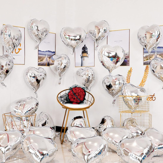 Gümüş Kalp Şekilli Uçan Balon Folyo 10 Adet Gümüş Kalp Şekilli Uçan Balon Folyo 10 Adet