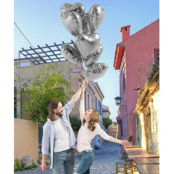 Gümüş Kalp Şekilli Uçan Balon Folyo 10 Adet Gümüş Kalp Şekilli Uçan Balon Folyo 10 Adet