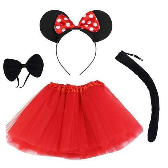Minnie Mouse Kostüm Seti - Etek, Taç, Kuyruk, Papyon