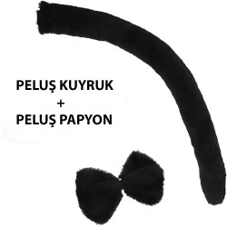 Peluş Siyah Renk Kuyruk ve Papyon Yetişkin Çocuk Uyumlu Peluş Siyah Renk Kuyruk ve Papyon Yetişkin Çocuk Uyumlu