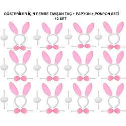 Pembe Tavşan Kostüm Seti – Taç, Papyon, Ponpon (12’li Paket) Pembe Tavşan Kostüm Seti – Taç, Papyon, Ponpon (12’li Paket)