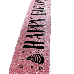Pembe Siyah Happy Birthday Simli Kuşak Kemer Pembe Siyah Happy Birthday Simli Kuşak Kemer
