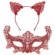 Romantik Kırmızı Dantel Maske Seti – Kedi Kulaklı Taç ve Maske No 3