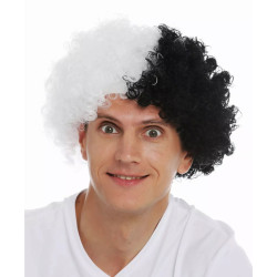 Siyah Beyaz Kıvırcık Afro Bonus Taraftar Peruğu  Siyah Beyaz Kıvırcık Afro Bonus Taraftar Peruğu