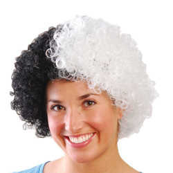 Siyah Beyaz Kıvırcık Afro Bonus Taraftar Peruğu  Siyah Beyaz Kıvırcık Afro Bonus Taraftar Peruğu