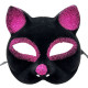 Siyah Fuşya Simli Süet Kedi Maskesi