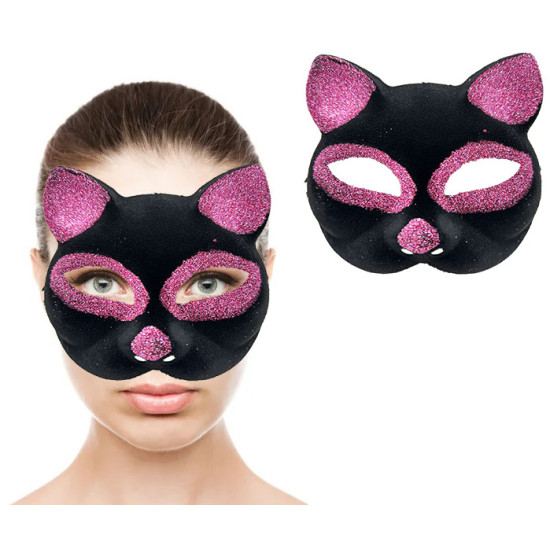 Siyah Renk Pembe Simli Kedi Maskesi Siyah Renk Pembe Simli Kedi Maskesi