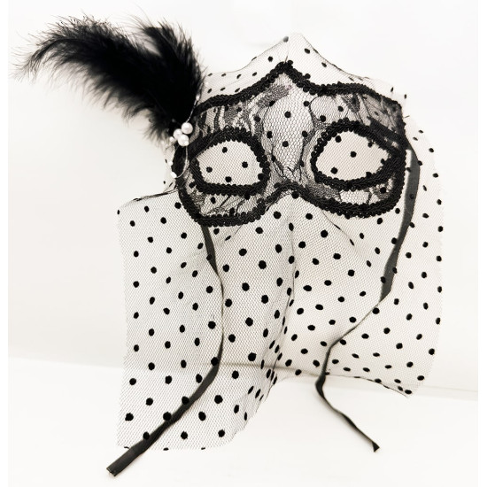 Siyah Puantiyeli Duvaklı İncili Parti Maskesi Siyah Puantiyeli Duvaklı İncili Parti Maskesi