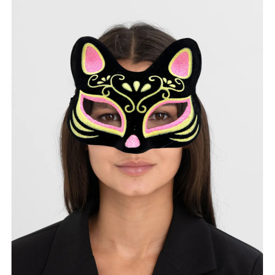 Süet Pembe Sarı Kedi Maskesi Süet Pembe Sarı Kedi Maskesi