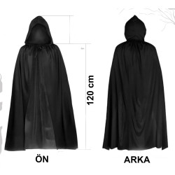 Siyah Uzun Pelerin 120 cm Kapüşonlu Siyah Uzun Pelerin 120 cm Kapüşonlu