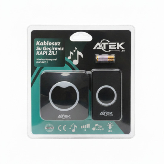 Siyah Kablosuz Su Geçirmez Kapı Zili