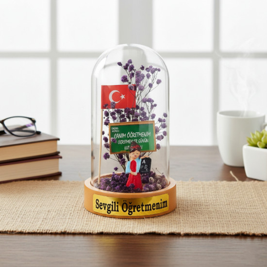 Türk Bayraklı Ters Fanus - Öğretmenler Günü Hediyesi