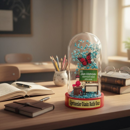 Sıralı Biblolu Ters Fanus - Öğretmenler Günü Hediyesi