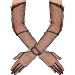 Uzun Boy Likralı Siyah Yetişkin Mega Tül Eldiven