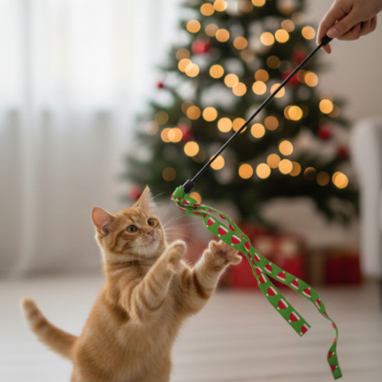 Yılbaşı Temalı Kedi Oyun Oltası 