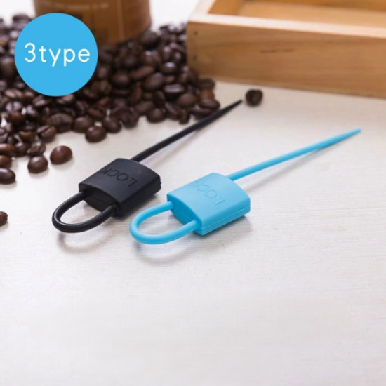 Kilit Şeklinde Silikon Kablo ve Poşet Bağlama Aparatı (3 lü Set)