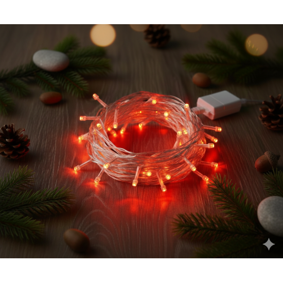 Damla Uçlu Kırmızı Dekoratif Işık 10 Metre 100 LED