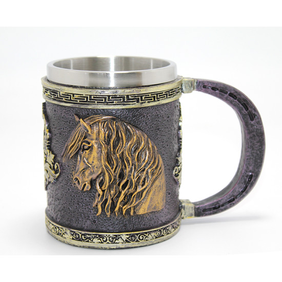 3D Kabartmalı At Büstü Paslanmaz Çelik Kupa Bardak