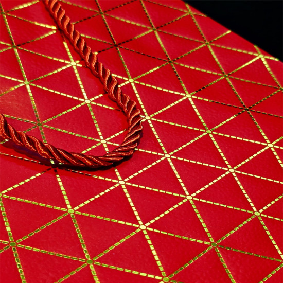 Kırmızı Geometrik Desenli Orta Boy Karton Hediye Çantası