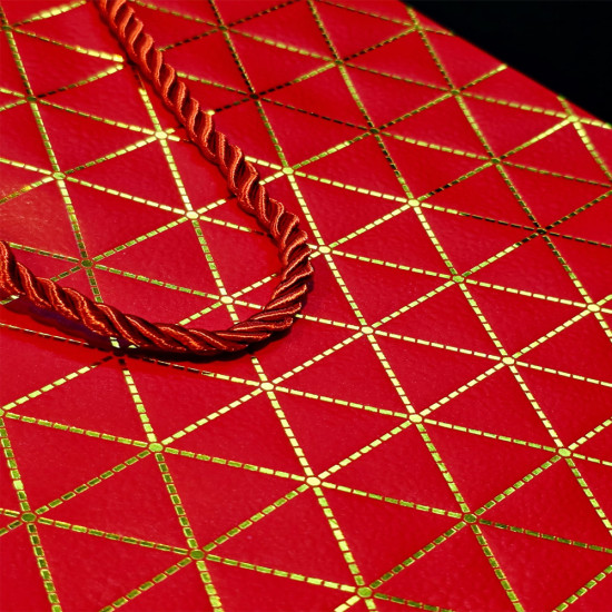 Kırmızı Geometrik Desenli Mini Boy Karton Hediye Çantası