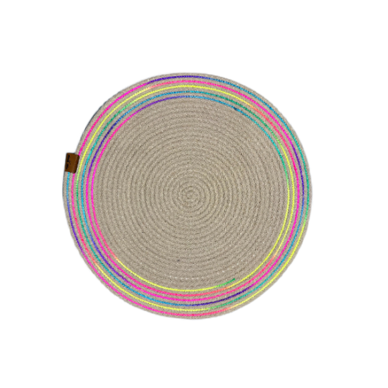 DecoHandy 39cm Neon Renkli Şeritli Jüt Örme Supla Amerikan Servis