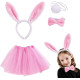 Pembe Tavşan Çocuk Kostüm Seti- Taç, Etek, Papyon, Kuyruk